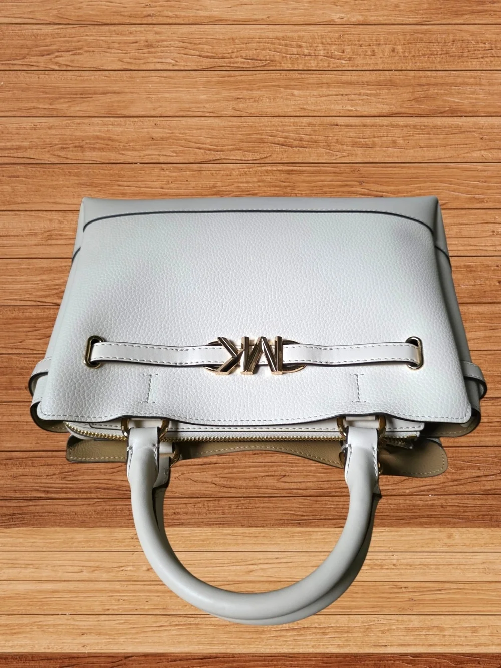 NWT Michael Kors Reed Large Belted Satchel Light Cream Leather + Dust Bag
